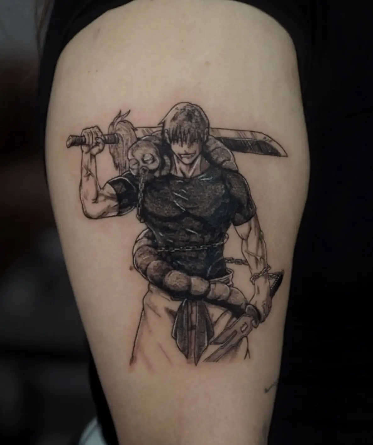 Scales of justice tattoo with heart and brain balance by Sara at Omnia Tattoo Melbourne